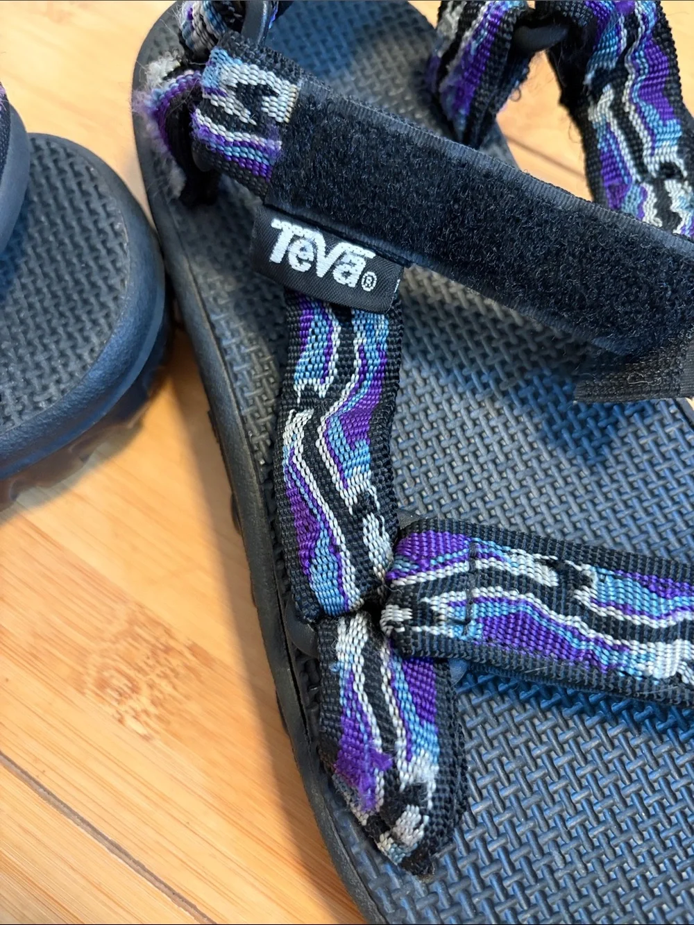 Teva Black Sandals with Purple, Pink and Blue Straps